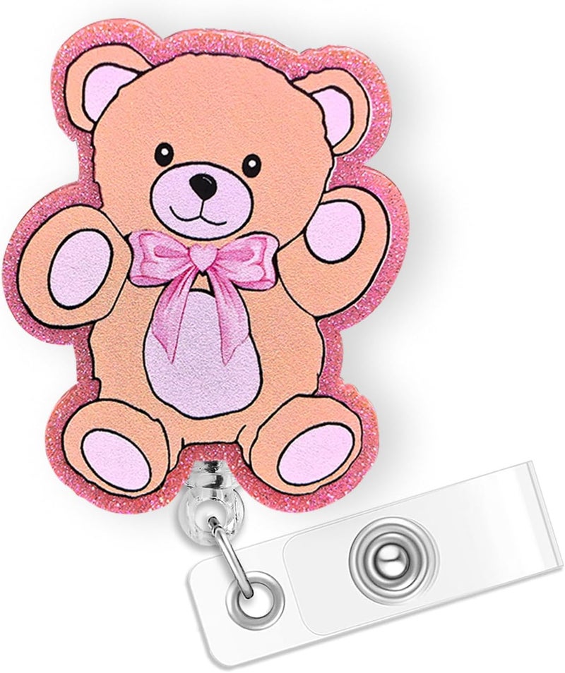 Bydevia Cute Teddy Bear Badge Reel Retractable for Nurse Nursing RN CNA LPN Medical Worker & Teacher, Pink Teddy Badge Clip, Pediatric Nurse ID Name Badge Holder with Alligator Clip & 24” Durable Nylon Cord - Image 1